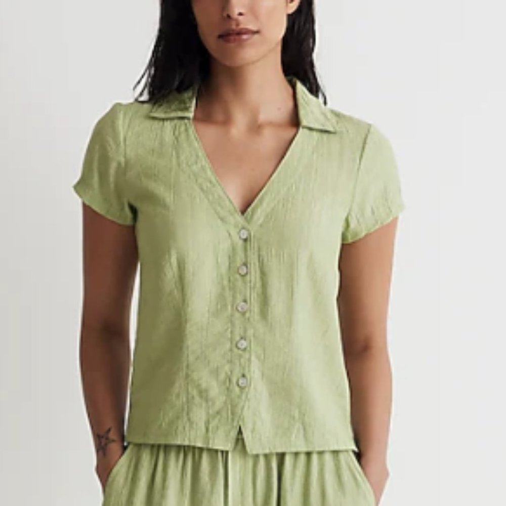 Notched V-Neck Button-Up Top - Picture 4 of 4